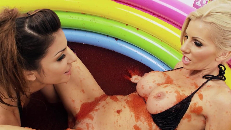 SEXUAL SIN: Lesb Pool_scene_2_lesbian MILF Couple in Bikinis Enjoy a Jelly Pool