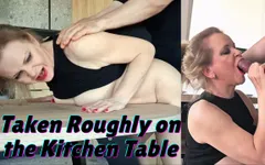 Blonde milf ruw genomen op de keukentafel