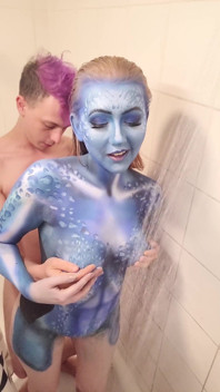 X-men Mystique body paint ducha eliminación y follada