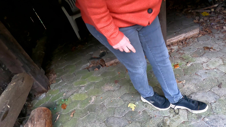 Bouncy Tits Action: Take off You Pants - Punishing Her Pussy with Fir Branch