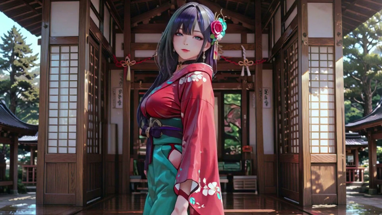 Seraphina Vale: Dimineața privată a fetei cu kimono cu păr violet! Roșu și...
