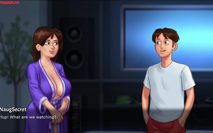 Naughty gameplays: Просмотр фильма с его сексуальной зрелой милфой домная хозяйка почти заканчивается сексом - SummerTime Saga 08