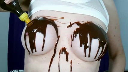 Brazilian_Miss: Wetting boobs, tities and nipples with chocolate