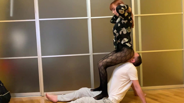 Petite Princesses Femdom: Hot Petite Girl Facesitting in Fishnet Pantyhose and Head Trample...