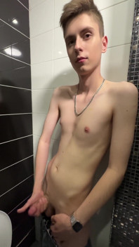 Handsome Guy Asta Boy Jerks off and Cums in a Public Toilet