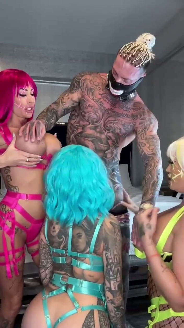 Danae Mari: 3 Neon Sluts Fucking Big Dick