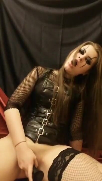 Mara Vipe: Goth girl sucks a black dildo and then masturbates with...