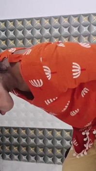 Hot Desi Messy Blowjob & Standing Dogy Style Sex Orange Dress