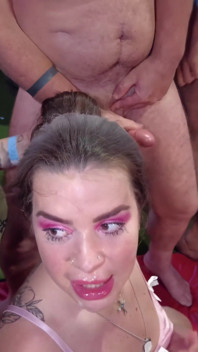 Two Curvy and Tattooed Whores Blowbang Party