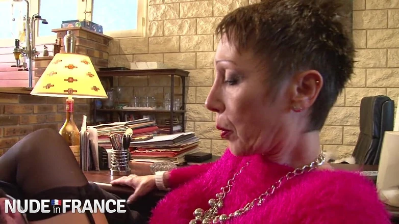Nude in France: Slutty old bitch with piercings fucks young pervert