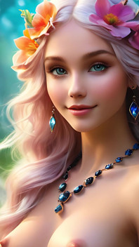Ai nude art woman holding anemone com Onyx Black Diamond Jewely HD Artist Slideshow
