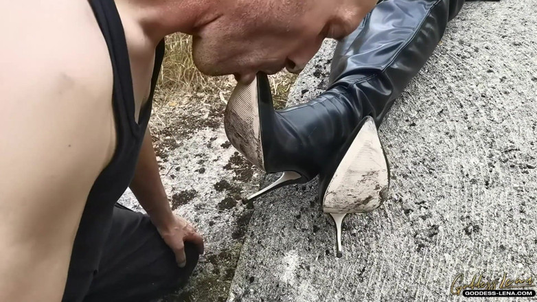 Goddess Lena: Suck my OTK boots!