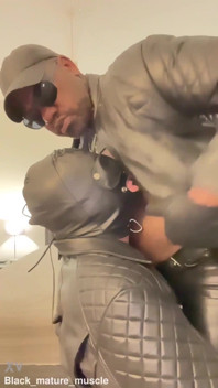 Interracial Leather Muscle Tit & Cock Play