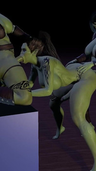 Trio debout avec 3 futanari ork dickgirls