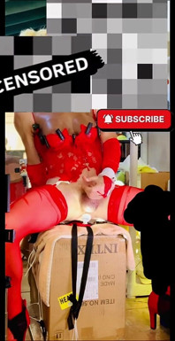 Red Lingerie Shemale Riding Big Cock