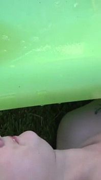 Big Tittied Tatoed Blonde Babe Gets Golden Showered From Two Guys, Thereafter She Pisses One Guy in His Mouth