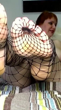 Hairy PAWG in Fishnet Pantyhose Gets Cum in Mouth
