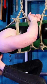 The Chastity Slave Is Bound in Ropes and Tormented with Feet