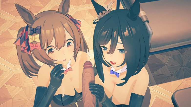 NSFWOtaku: Uma Musume - Eishin Flash e Smart Falcon Bunnysuits Sex - 3D Hentai...
