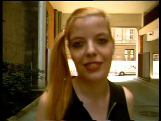 Lucky Cooch: Pretty german girl giving an outdoor interview