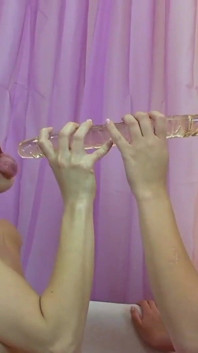 Two brunette lesbians with nice natural tits love to slap their asses to get horny before shoving big dildos in their pussies