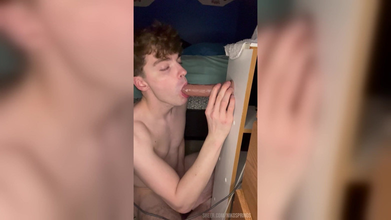 Niko Springs: Cock-desperate Twink Swallows Giant Dildo
