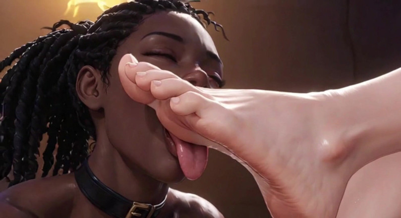 YOUR BEST FANTASY: Interracial foot worship - escrava negra servindo pés de rainha loira