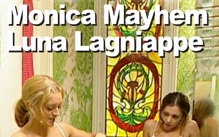 Edge Interactive Publishing: Monica Mayhem a Luna Lagniappe Lesbo lízání sprchový strapon