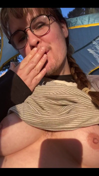 Enjoying the Evening Sun Kissing My Hairy Nipples, Chest, Tummy, and Bush!