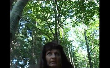Horny Mature Masturbates with Big Dildo Her Hairy Pussy in a Forest and Pisses