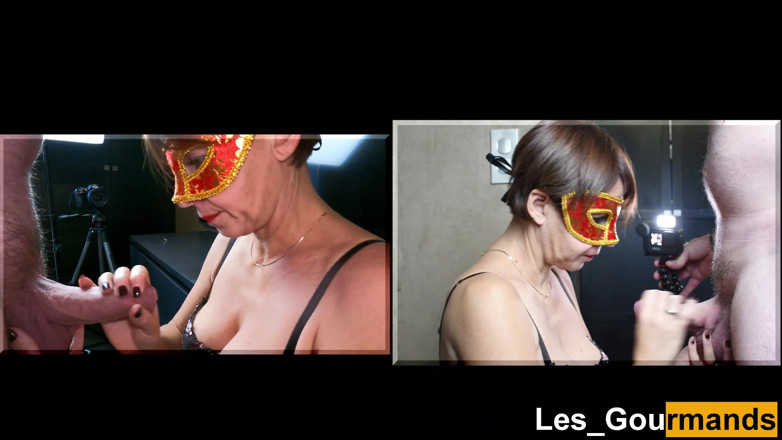 Les Gourmands: Masked MILF gives a blowjob &amp; swallows the cum to spit...
