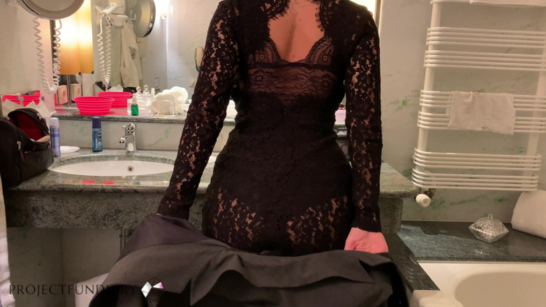 Business Bitch: Secretary sex in lace dress and pantyhose