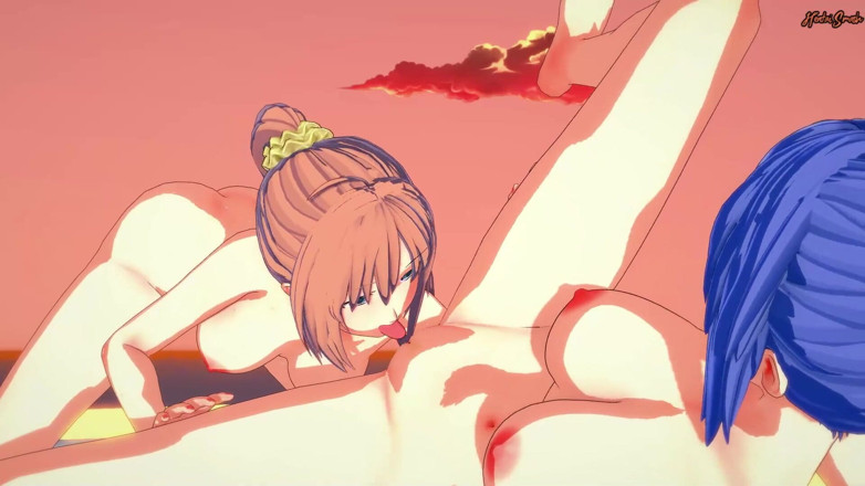 Hentai Smash: Kaede Sakura și Natsuru Senou face sex lesbian pe plajă - Kampfer...