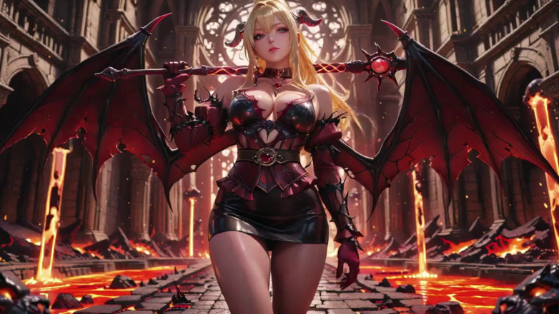 Seraphina Vale: Lava Throne! Blonde Demon Queen Kneels &amp; Spreads Her Wings, Lazy...