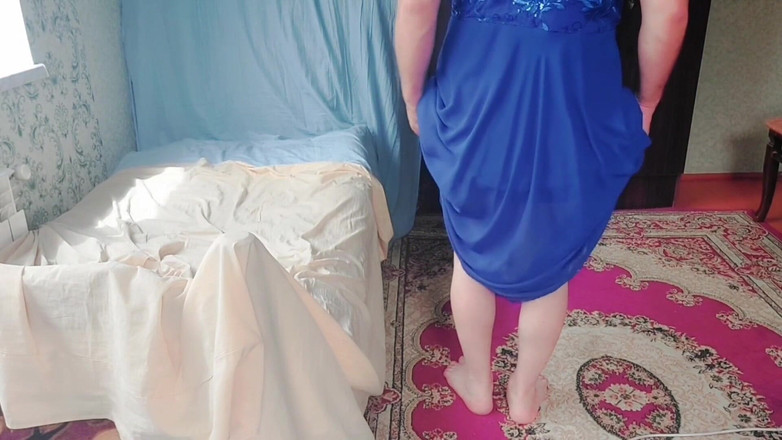 Kitty_Cross: Modré šaty crossdresser sexy děvka Sissy Gay Boy Twink velký zadek