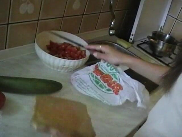 POV Orgasms: Sexy teen making salad and fucking