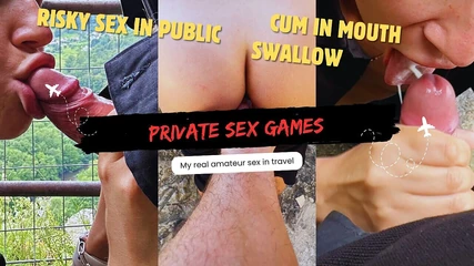 Risky Sex Outside. Sucking, Ejaculating in Mouth, Swallowing