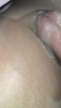 Sweet Cumshot in Someone's Nude Shiny Sheer Pantyhose and Someone's Sexy Pink Panties Under the Pink Skirt