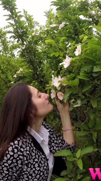 Desperate Girl Full Bladder Trying to Pee in the Forest and Smelling the Flowers