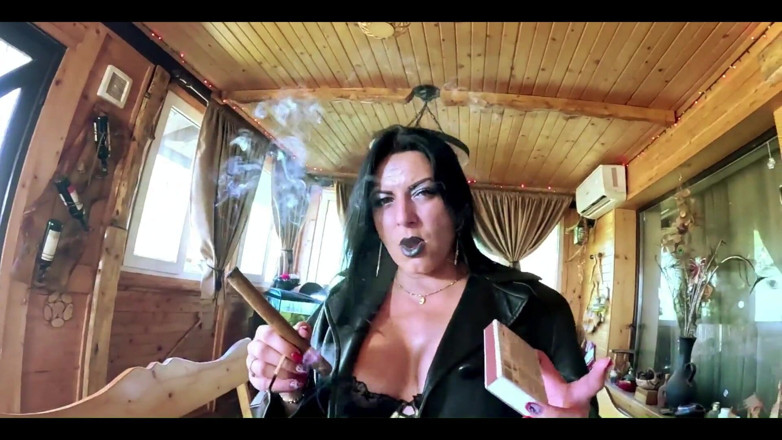 MILFy Calla: Amazon Smoking MILF in Leather. Big Cigar Blowjob, Doggy and...