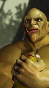Groene monster-boeman neukt hard een geile vrouwelijke goblin Arwen in het betoverde bos