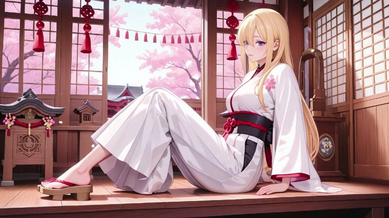 Tay Swift X: Blondă Miko în Shrine! Tabu Whispers Under Cherry Blossoms, fustă albă...