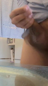 Quick Bathroom Sink Jerkoff with Huge Load of Cum