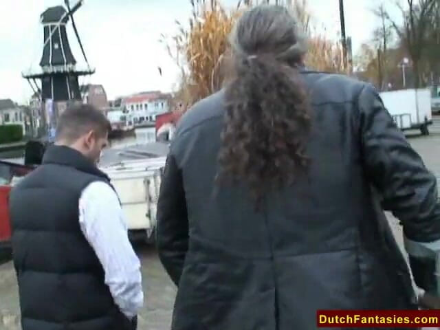 Dutch Fantasies: Sexy brunette babe sucks guy's cock