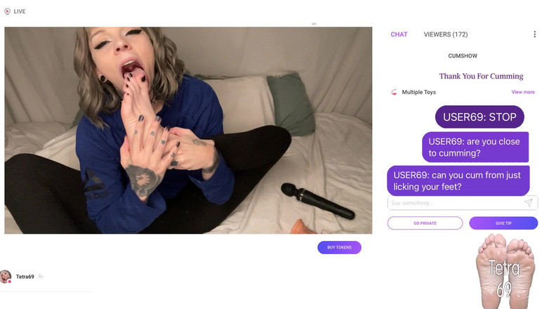 Tetra69: Tetras cam mostra ai piedi auto adorazione