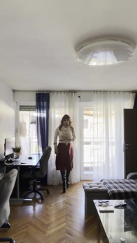 Crossdresser Walking Around the Apartment Showing High Heels and Lovely Pearls