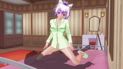 H3DC: 3D HENTAI. Linda novia en pijama verde monta una gran...