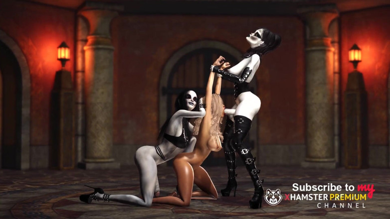 3dxpassion-transgender: Gostosas 3d dickgirls fodem duro uma escrava sexy na sala ritual