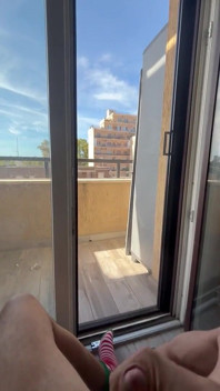 Too Cum From Balcony Almost Caught by Neighbors