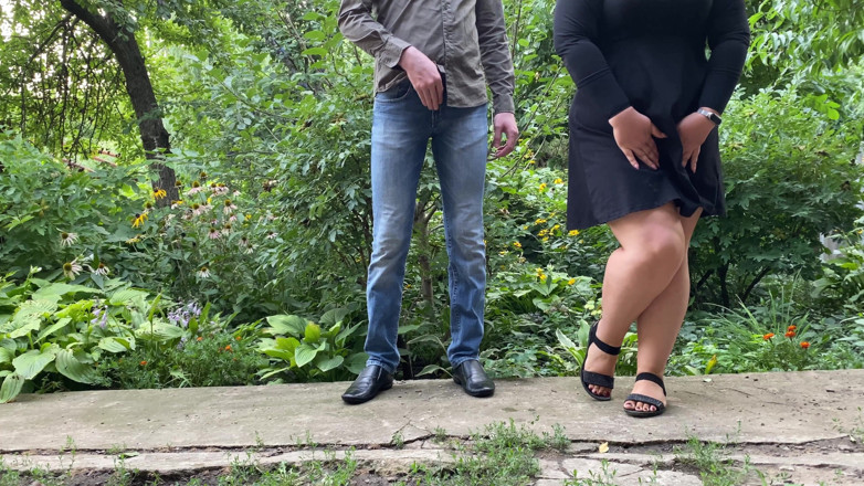 OurFetishLife: I stroke her gorgeous MILF ass while he pisses bent...